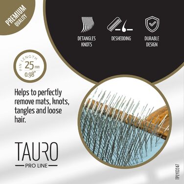 TAURO PROLINE Класична дерев'яна щітка для собак і котів з довгою та густою шерстю, вигнуті зубці з нержавіючої сталі, розмір 27x10 см