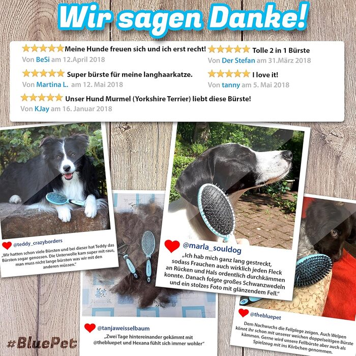 Щітка для собак BluePet 2в1 для довгої та короткої шерсті, для цуценят та котів. Розчісування, вирівнювання, вибирання. Універсальна щітка з щетиною (Рожева, M-L)