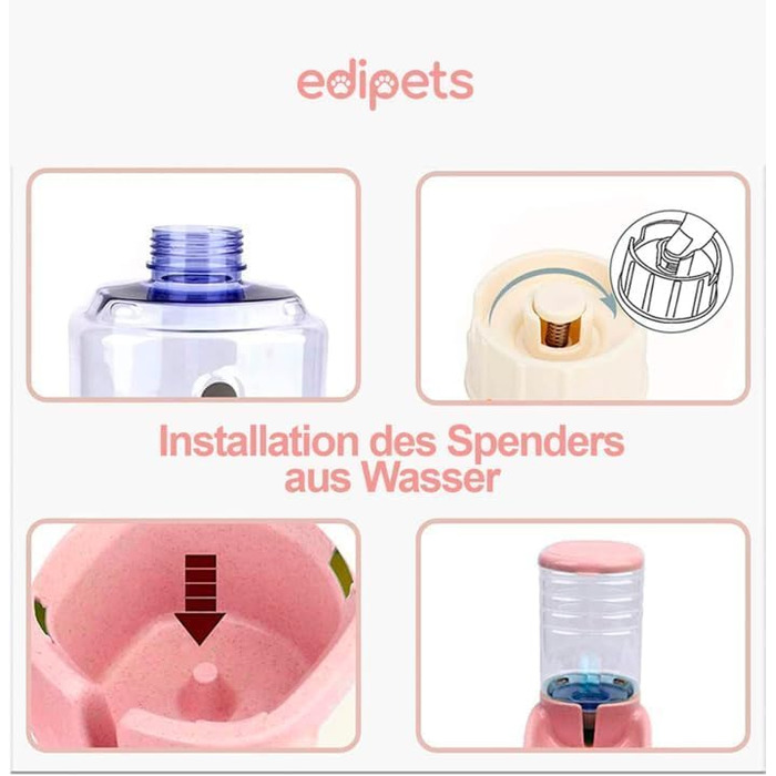 Автоматичний годівниця для котів та собак Edipets, 2 контейнери, 3.8L, рожевий