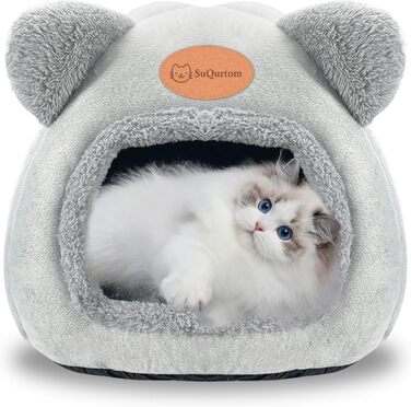 Кігтеточка-будиночок для котів, м'яке ліжко-хатинка, тепле затишне місце для сну, сірий колір