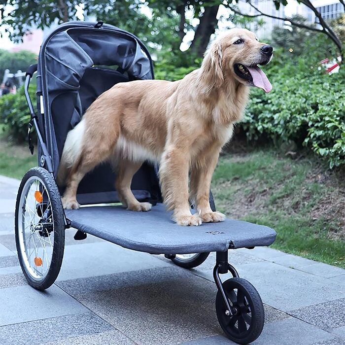 Легкий велопричіп для тварин, великий возик, складний причіп в один клік, для собак до 45 кг, великих собак та котів сірого кольору