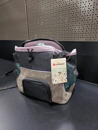 Сумка для собак Xanty Taupe – 29x23x38 см – поліестер – з шнурком, світловідбивачами, знімним дном, страховочною лінійкою, лямками на плече та талію