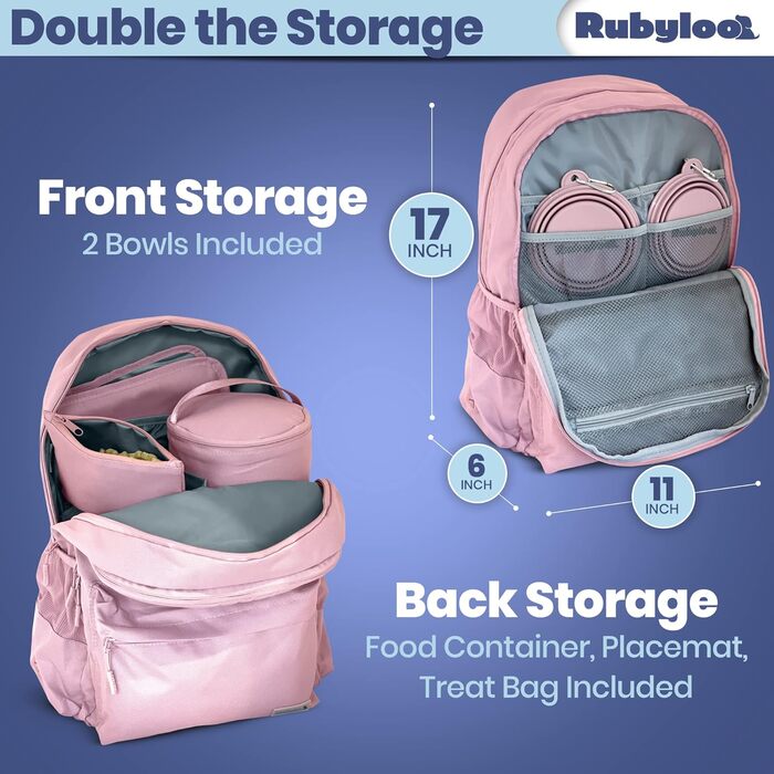 Rubyloo Оригінальний рюкзак для собак Doggy Bag – рюкзак для собак з відділенням для ноутбука, 2 BPA-вільні миски, контейнер для корму, серветка, кишеня для ласощів – сумка-рюкзак для собак та їх власників