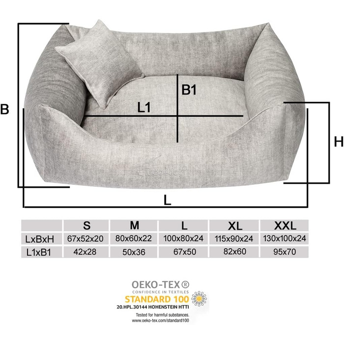Диван Vogue XL 115x90 см, бежевий, лежак для собак, подушка, корзина