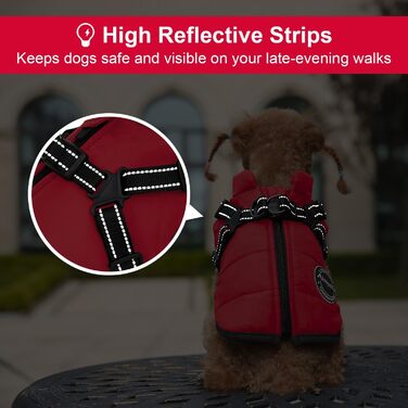 Зимовий теплий одяг для собак - куртка з нагрудником та захистом від вітру, для активних прогулянок на вулиці, світловідбиваюча жилетка з флісовою підкладкою, для маленьких собак (Червоний, XL)