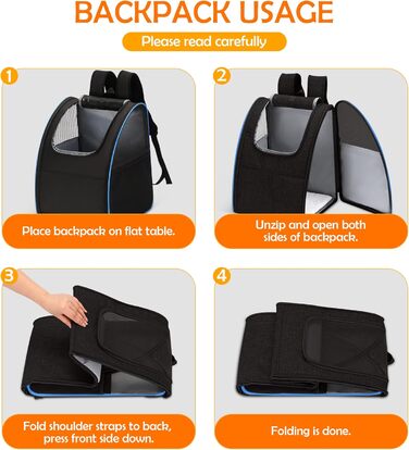 Рюкзак для тварин Allsopets: складаний рюкзак для котів та собак, дихаючий, знімний килимок. Ідеально для подорожей, прогулянок та хатніх потреб. (Чорний, Синій)