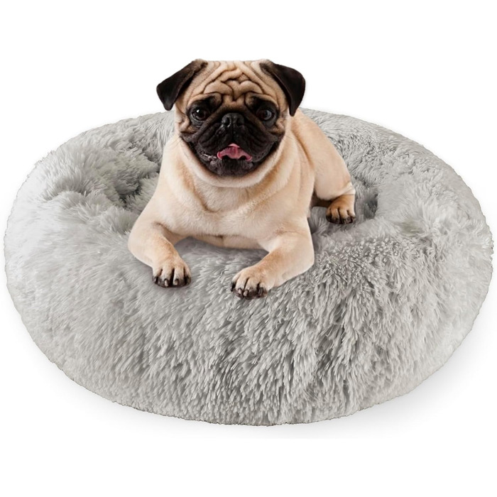 Крісло-лежанка для собак великих та середніх порід, 60 см Ø - м'яке та дихаюче лежанка з антиковзною основою та піднятим бортиком, темно-сірий колір, розмір 60 x 60 x 18 см