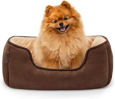 Lionto Крісло-ліжко для собак та котів 2-в-1, 60x50 см, коричнево-бежеве, зручний вхід, м'яке, з обортною подушкою, легко чиститься, Wildlederoptik