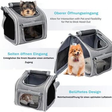 Кошик для собак на велосипед, розкладний, сірий. Кошик для тварин до 10 кг з 4 дверцятами та сітковими вікнами.