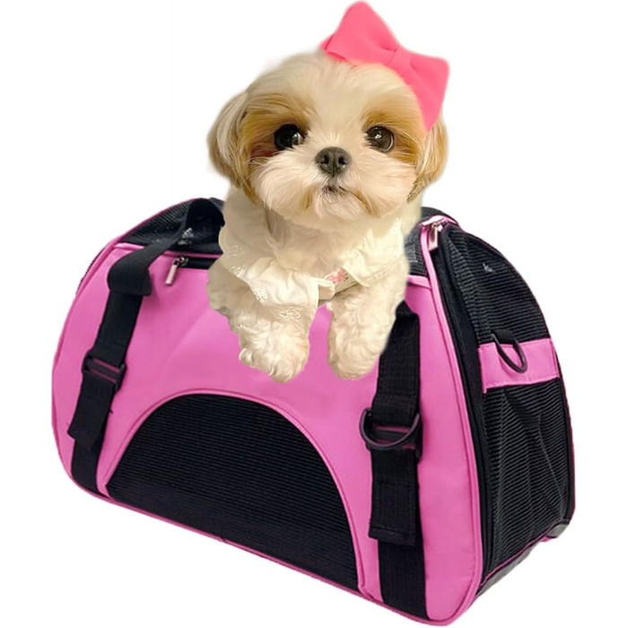 Транспортна сумка для собак та котів DONYER, рожева, з м'якою конструкцією та сіткою зверху та з боків, розмір 44 x 20 x 30 см