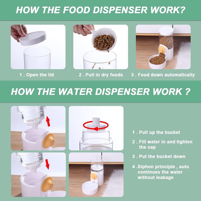 Автоматичний диспенсер води для клітки Lemtrflo, годівниця для кроликів, свиней та хоряків, набір, зелений (білий/ошатний сад)