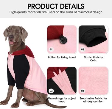 Теплий худі з капюшоном для великих собак AOFITEE, рожевий, розмір L. Ідеально для Boston Terrier, Mops та інших великих порід. Підходить для осені та зими.