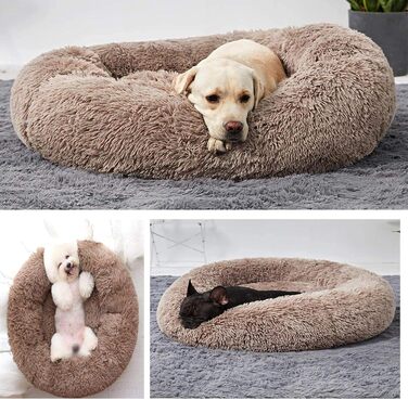 Ортопедичне собаче ліжко XXL: м'яке, антистрес, для великих та середніх собак. Кругле, овальне, з memory foam, коричневе.