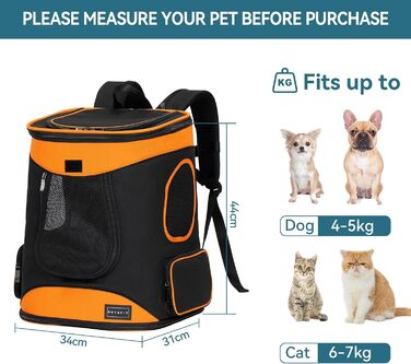 Рюкзак для котів і собак Petsfit до 5 кг, дихаючий, з вікном, чорний/помаранчевий