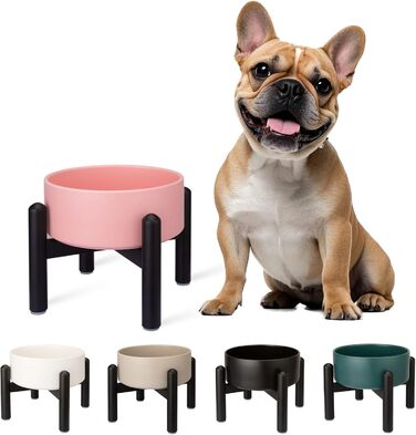 Підвищена годівниця для собак, керамічна миска для корму з нержавіючої сталі, діаметр 15,5 см, об'єм 850 мл, білий колір (середній, рожевий)