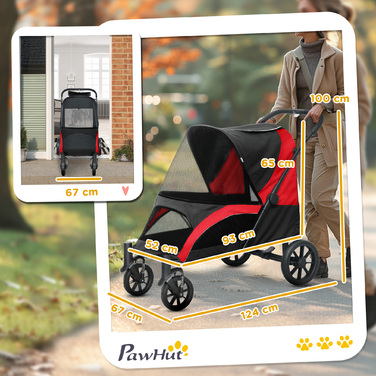PawHut Dog Stroller Dog Buggy Foldable для великих собак і кішок до 30 кг Cat Buggy з подушками Сітка Вікна Двері Сумка для зберігання Котяча коляска з безпечними повідцями, гальмами, Баггі Чорний | Аосом
