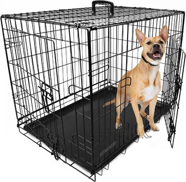 Складана клітка для собак DogCrates+ з 2 дверима, середня, 76 см, пластик, чорна