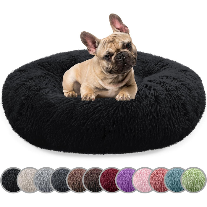 Кругла подушка-лежанка для собак середніх порід, 70 см, плюшева, знятний чохол, чорна