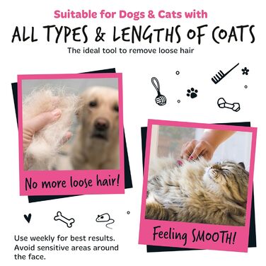 Щітка для собак та котів Bugalugs з автоматичним очищенням - видалення шерсті, ергономічна щітка для короткошерстих котів та собак