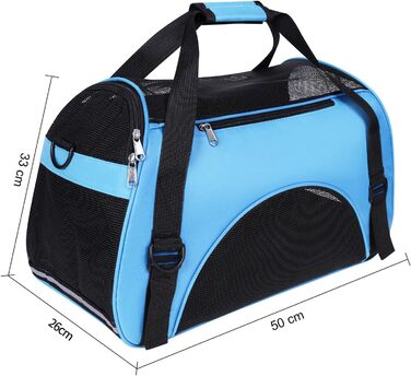 Транспортна сумка для собак і котів, складна, з регульованим плечовим ременем, дихаюча сітка, 50 x 26 x 33 см, блакитна