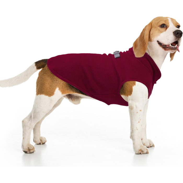 BEAUTYZOO Жилет для собак з флісу – тепла куртка з капюшоном та кільцем D для повідка – теплий одяг для маленьких та середніх собак, Бордовий, XL (Обхват грудної клітки: 55.8 см)
