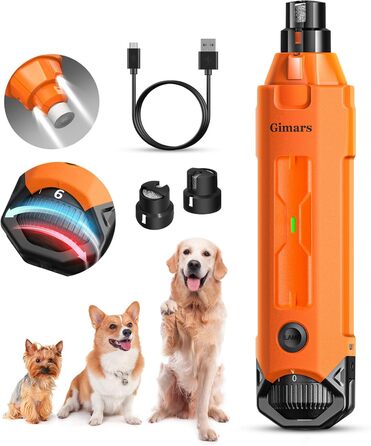 Шліфувальник кігтів для собак Gimars з 6 швидкостями, LED-підсвічуванням та USB-зарядкою. Оранжевий/західний колір (Sunset Chevron)