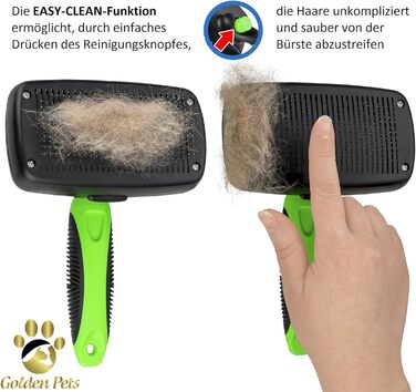Щітка для собак та котів Golden Pets з автоочищенням. Підходить для короткої та довгої шерсті, для тварин різних розмірів. Швидке очищення та догляд + посібник.