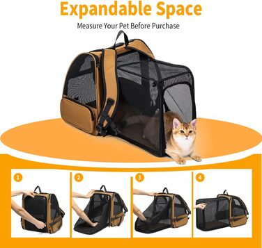 Рюкзак-переноска для кота та собаки, розширюваний, коричневий. Підходить для котів та собак вагою до 9 кг