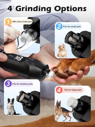 Електричний точилка для собачих кігтів Casfuy - тиха, з LED-підсвіткою та збирачем пилу, 4.8V, для великих собак (чорний)