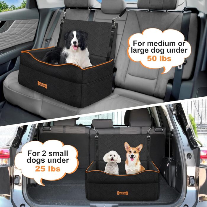 Автокрісло для собак VavoPaw, чорне, M: для собак до 25 кг, з м'якою подушкою та страхувальним ременем