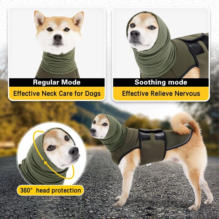 Заспокійливий одяг для собак Yanmucy 2 в 1: куртка для зменшення тривоги з капюшоном та захистом вух. Ідеально для собак, які бояться феєрверків та грози (зелений, M)