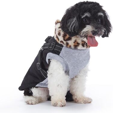 Зимова куртка для собак з інтегрованим шлейкою, водо- та вітронепроникна, теплий одяг для цуценят та собак середніх розмірів для активного відпочинку (ЧОРНИЙ, XXL)