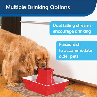 Керамічний фонтан для води PetSafe Drinkwell для котів і собак, подвійний потік, 2 літри, червоний
