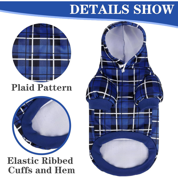 Пуловер з капюшоном для собак ExPawlorer в клітинку, британський стиль, теплий, з отвором для повідка, для всіх порід, цуценят, дівчаток та хлопчиків, рожевий (XX-Large, темно-синій)