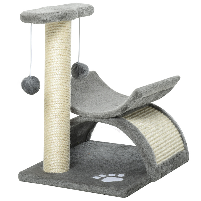 PawHut Cat tree маленьке, 43H см, до 10 кг, з лежачою поверхнею, тунель, іграшковий м'яч, сизаль, світло-сірий | Аосом