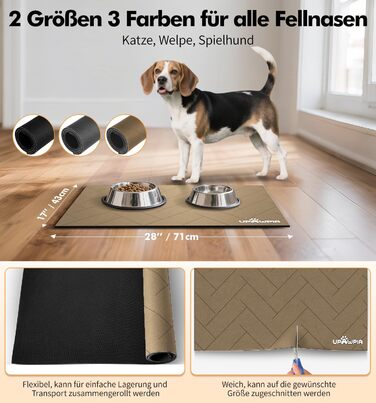 Підкладка під миску для собак та котів, нековзна, швидковисихаюча, миюча, з абсорбентом (43 x 71 см, коричнева)