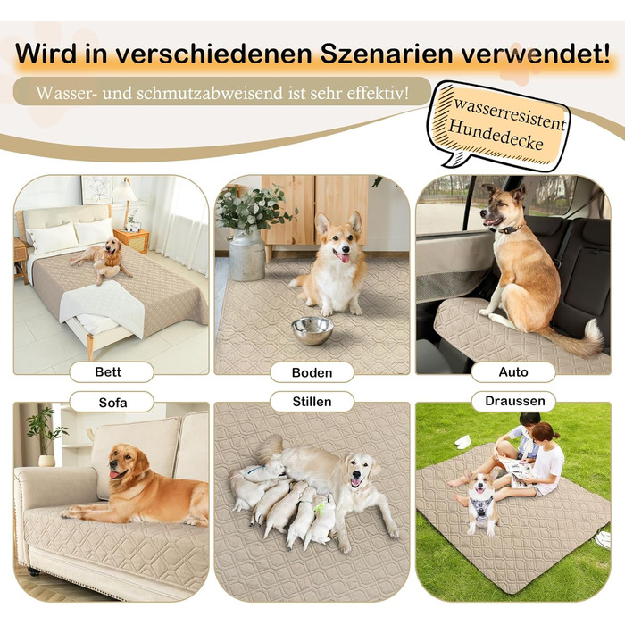 Водонепроникний килимок для собак GYURO - двосторонній, м'який, 97 x 190 см (Хакі) - для великих і маленьких собак, захист дивану, ліжка, авто, придатний для прання