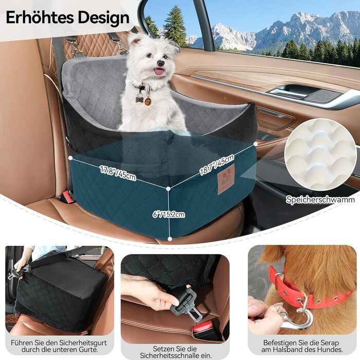 Автокрісло для собак GL GLENSLAVE для маленьких та середніх порід, з товстим шаром підкладки до 16 кг, знімний, пральний авточохол для тварин (чорний/коричневий, чорний/сірий)