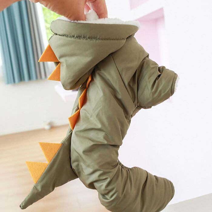 Зелений теплий костюм-перевдягання для собак у вигляді динозавра, XS