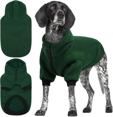 Флісовий худі для собак Lelepet з капюшоном та отвором для повідка, теплий, для осені та зими, напівзастібка, стильний одяг для домашніх тварин, малі, середні та великі породи, XX-Large, зелений