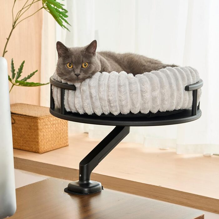 Кішка лежанка Noviclass® LEVI | Платформа для котів | Для столу та підвіконня | 2 лежанки | Cord-дизайн сірий | Міцна та сучасна