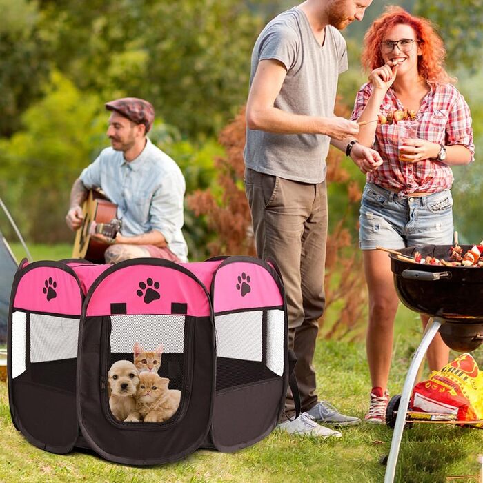 Клітка-забіг для цуценят та тварин, 74x74x43 см. Підходить для собак, котів, кроликів та інших дрібних тварин. Для використання в приміщенні та на вулиці (Рожева)