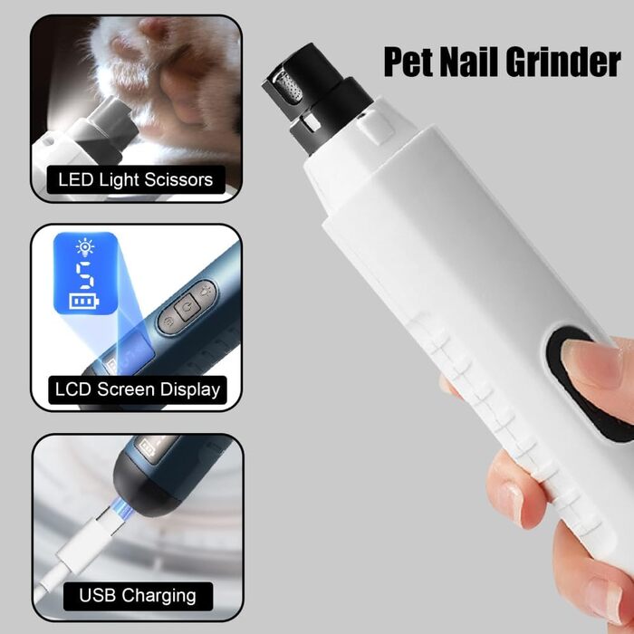 Шліфувальник для кігтів собак MiOYOOW з LED-підсвічуванням, 5 швидкостей, USB-зарядка, тихий, для собак та котів