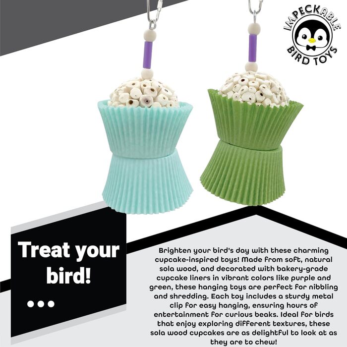 Іграшка для папуг Sola Cupcake – натуральне дерев'яне кормове та гризункове приладдя для хвилястих папуг, корел, нерозлучників, аксесуар для клітки