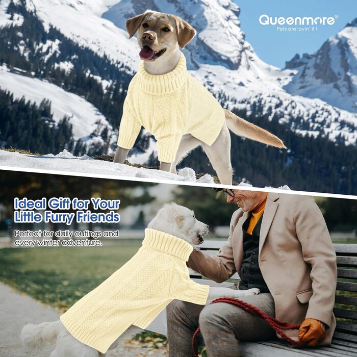Теплий в'язаний пуловер для собак маленьких порід Queenmore (S, слонова кістка)