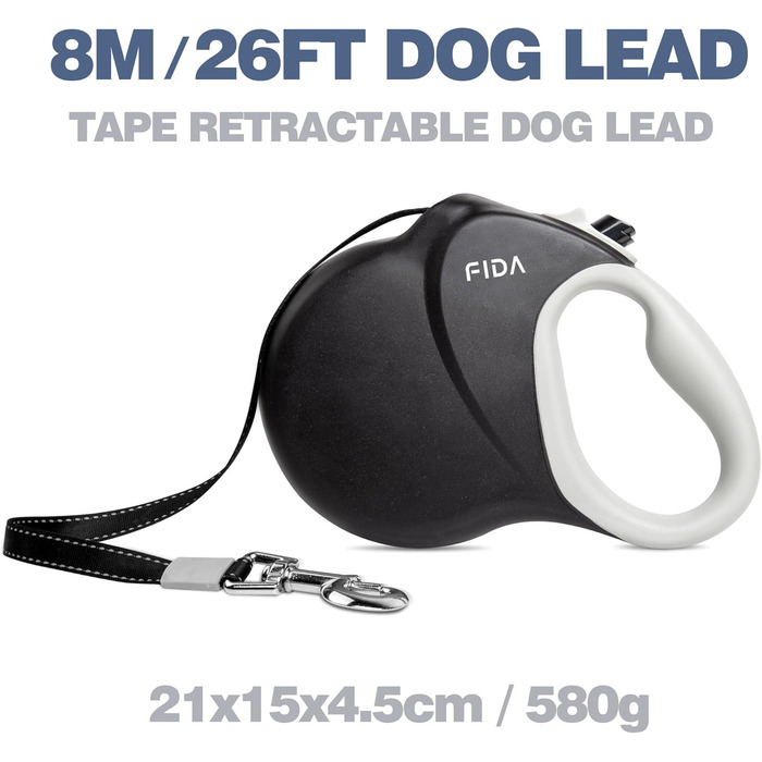 Рулетка для собак Fida 8м, чорна, до 50 кг, 2025