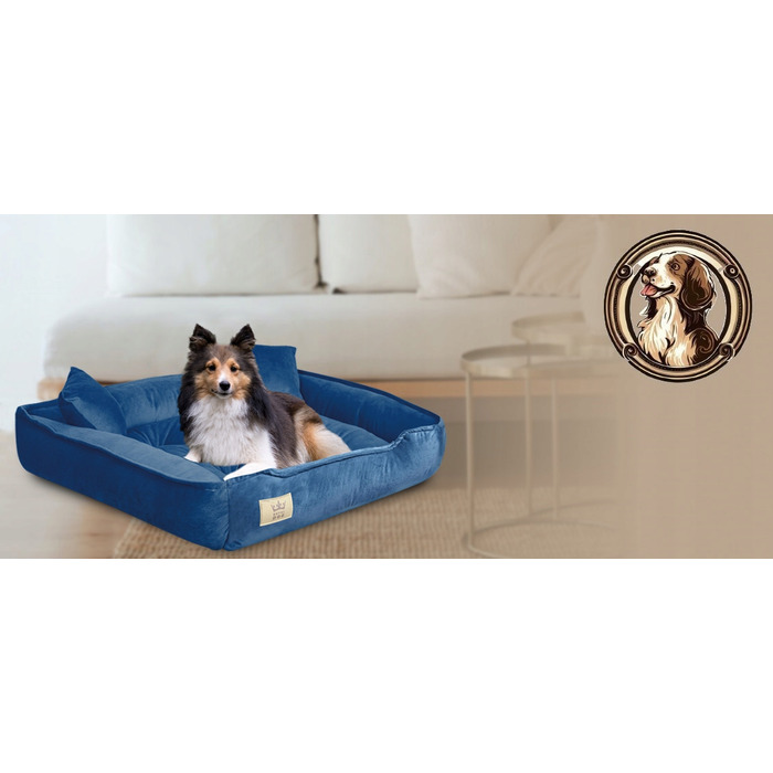 Велюрова лежанка для собак Royal Dog, прямокутна, синя, розмір L