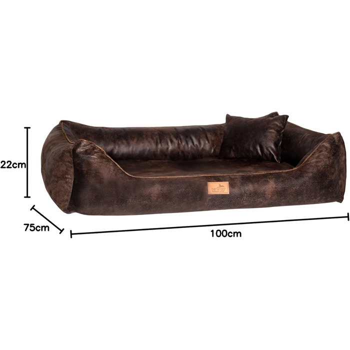 Ортопедичне ліжко для собак Tierlando® Alberto у вінтажному стилі, знімний велюровий чохол, 120x85 см, колір: коричневий