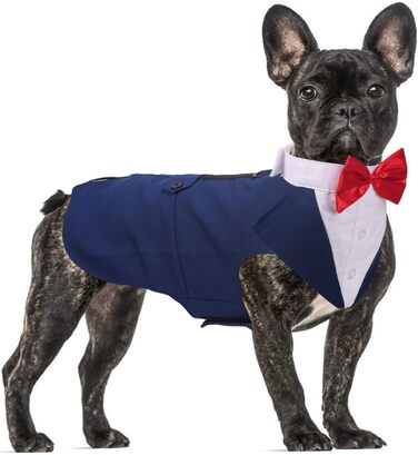 Костюм для собаки QBLEEV: елегантний смокінг з відстібним коміром, краватка, для свят, повсякденного носіння, 5 розмірів, синій
