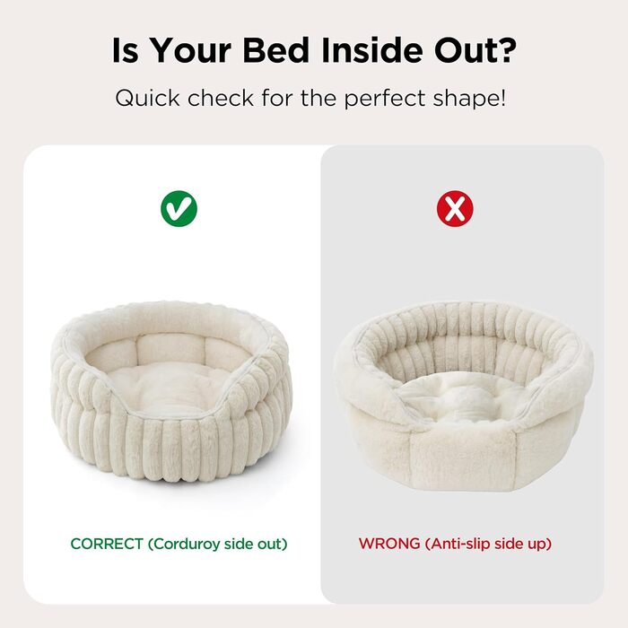Затишне ліжко для котів BEDSURE 51x51 см - кругле, м'яке, знімний килимок, нековзна основа, біле ліжко для кошенят та цуценят
